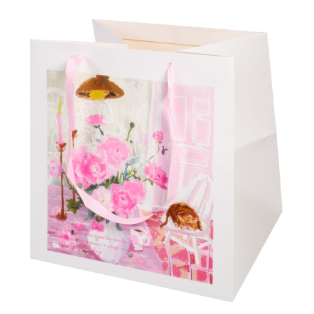 Сумка с атласными ручками "Букет цветов 1",  28cm*28cm*30cm
