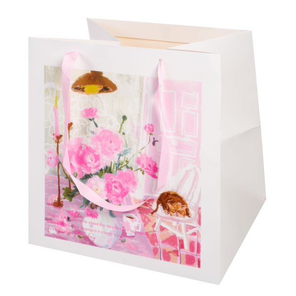 Сумка с атласными ручками "Букет цветов 1",  28cm*28cm*30cm