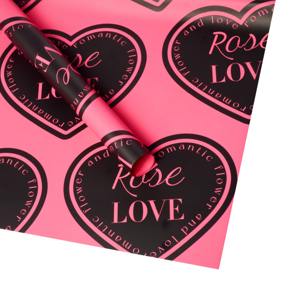 Набор матовой плёнки "Rose Love" 65 микрон, 20 листов, 58cm*58cm, цв. чёрный на розовом