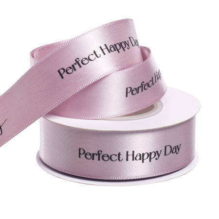 Лента атласная, двухсторонняя "Happy Day"  2,5cmx20yards, цв. серый