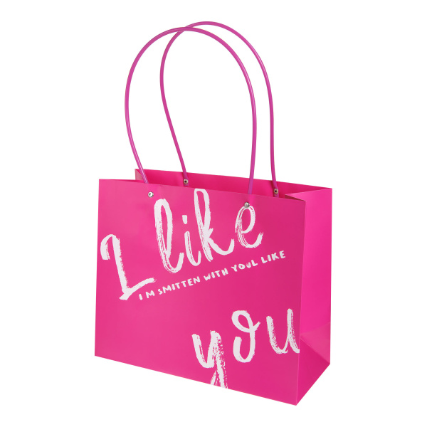 Сумка с пластиковыми ручками "I Like you" 30x13x25cm 10шт/уп, цв. розовый