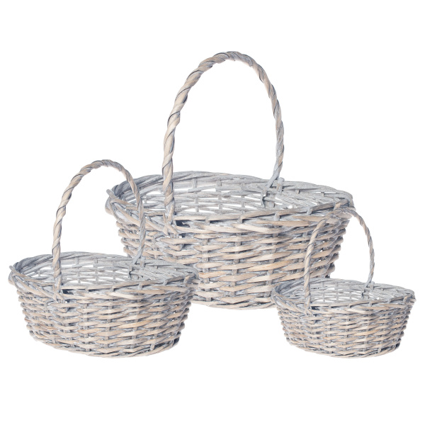 Набор из 3-х корзин плетеных (ива): 38x30xH14/35см, 33х25xH12,5/30см, 28х20x11xH25см, цв. серый