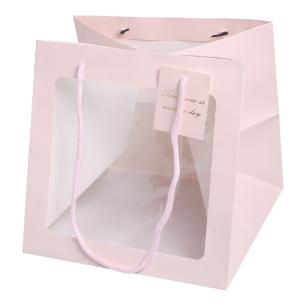 Пакет для цветов "Окно" 26х26х26cm, 10шт/уп, цв.розовый