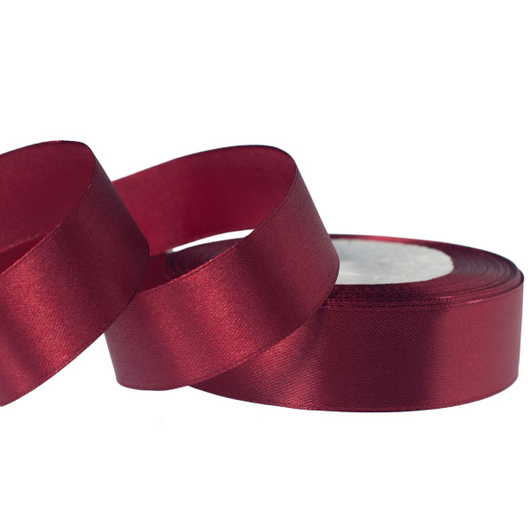 Лента атласная, 25mmx25yards, цв. бургундский, A048