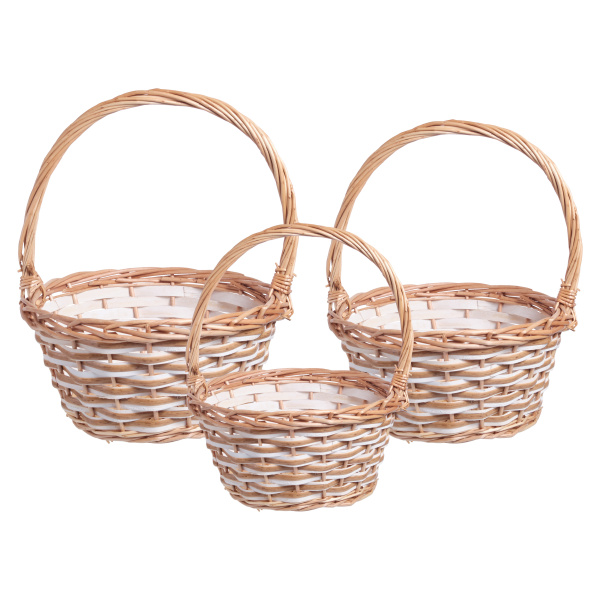 Набор корзин плетеных (ива): D39X17,5/43см, D30X14/39см, D24X13,5/33см, 3 шт, цв. натуральный