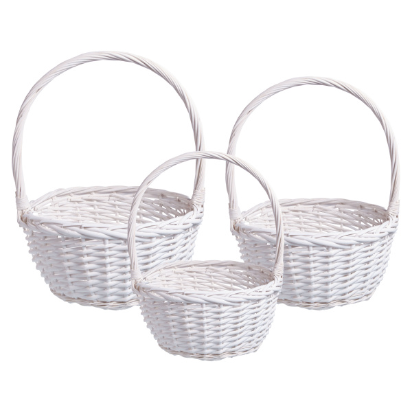 Набор корзин плетеных (ива): D40х18/45см, D30X15/40см, D24X12/30см, 3 шт, цв. белый